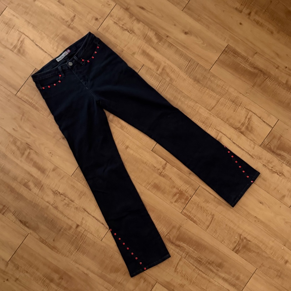 Brand New Vintage Y2K Women's Black Jeans with Red Accents by Pepe